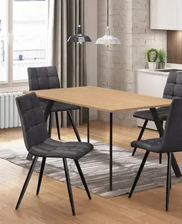 Jedálenské sety Jedálenský stôl 120x80 BERGEN dub + 4 stoličky BERGEN sivé mikrovlákno