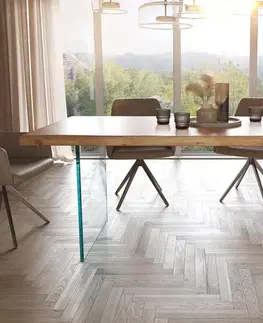Jedálenské stoly DELIFE Jedálenský stôl Edge 180x90 XL akácia prírodná sklo Live-Edge