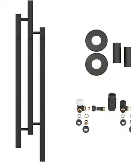 Doplnky do kúpeľne CERANO - Kúpeľňový radiátorový set Fabiano - ústredné vykurovanie - bočné pripojenie - 251W - čierna matná - 1200x220 mm CER-523044