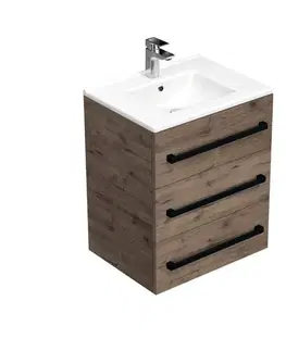 Kúpeľňový nábytok Kúpeľňová skrinka s čiernou úchytkou a umývadlom SAT Cube Way 60x76,5x46 cm dub Wellington mat CUBE46C603DWMOD CUBE46C603DWMOD