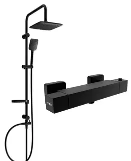 Sprchy a sprchové panely MEXEN/S - Sven sprchový stĺp vrátane sprchovej termostatickej batérie Cube, čierna 77200262-70