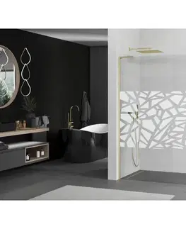 Sprchové dvere MEXEN/S - Kioto L Sprchová zástena WALK-IN 70 x 200, biely vzor, zlatá kartáčovaná 800-070-103-55-85