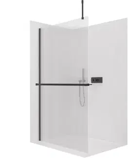 Držadlá k vani CERANO - Sprchová zástěna Walk-in Onyx Top Cube L/P - 8 mm - hranatá vzpěra + polička/držák na ručníky - černá matná, rýhované sklo - 120x200  CER-8050BD7133