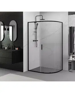 Sprchovacie kúty MEXEN/S - Exo štvrťkruhový asymetrický posuvný sprchovací kút 90 x 80, transparent, čierna 8131-090-080-70-00