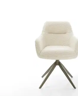 Jedálenské stoličky DELIFE Jedálenská stolička Pejo-Flex barančekový potah béžová krížová podstava široká titánová farba 360° otočná hojdacia funkcia vrecková pružina