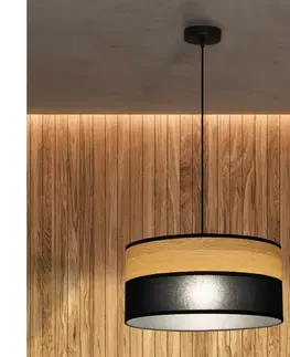Svietidlá  Závesný luster na lanku ALBA 1xE27/15W/230V, priemer 40 cm, čierna/hnedá W-KM 4020/1 BK+WOOD+BK