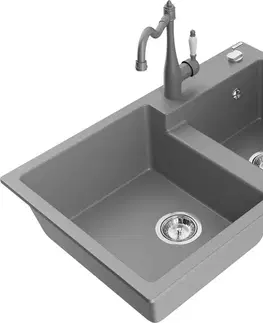 Kuchynské drezy MEXEN/S MEXEN/S - Tomas granitový drez 2-bowl vrátane batérie Carla, šedá 6516-71-670700-71