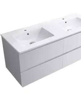 Kúpeľňový nábytok CERANO - Kúpeľňová skrinka Carole + keramické dvojumývadlo Todo - biela matná - 121x50x46,5 CER-476315