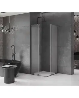 Sprchovacie kúty MEXEN/S - Velar L Duo sprchovací kút, posuvné dvere 90 x 90, dekor, gun gray kartáčovanáana 871-090-090-02-33-66