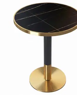 Jedálenské stoly KONDELA Oren jedálenský bistro stôl 80 cm vzor čierny mramor / čierna / zlatá