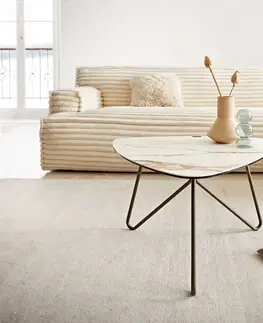 Konferenčné stolíky DELIFE Konferenčný stolík Ekrem 65x65 cm keramika Calacatta Luxe bielo-zlato-šedá Hairpin okrúhly kov titánový efekt
