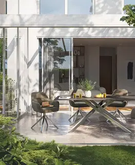 Záhradné stoly DELIFE Záhradný jedálenský stôl Edge 200x100 cm keramika Laminam® Noir Desir hnedá krížová podstava obdĺžnik čierna