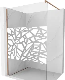Sprchové dvere MEXEN/S - Kioto Sprchová zástena Walk-in 90 x 200, biely vzor 8 mm, meď kartáčovaná 800-090-101-65-85