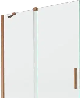 Sprchové dvere MEXEN/S - Velar Dvojkrídlová posuvná vaňová zástena 120 x 150, transparent, kartáčovaná meď 896-120-000-01-65