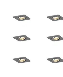 Zapustené svietidlá Sada 6 zaoblených zapustených bodových svetiel Gunmetal GU10 50 mm nastaviteľné IP44 - Alberto