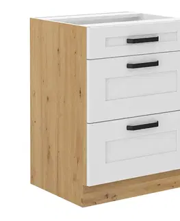 Kuchynské dolné skrinky KONDELA Lula 60 D 3S BB dolná kuchynská skrinka biela / dub artisan