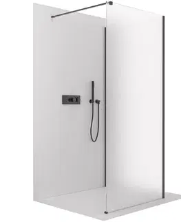 Sprchovacie kúty CERANO - Sprchová zástěna Walk-in Onyx Corner Cube L/P - 8 mm - hranatá vzpěra - černá matná, mléčné sklo - 100x30x200  CER-8050BD72285