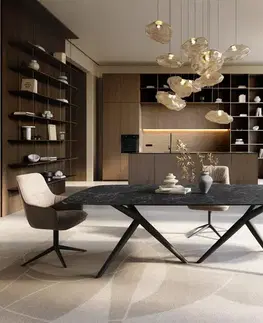 Jedálenské stoly DELIFE Jedálenský stôl Edge zaoblený 240×120 cm keramika Laminam® Nero Greco antracit Estelar okrúhly kov čierna