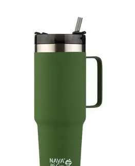 Termosky a termohrnčeky Kinekus Termohrnček so slamkou 900 ml nerez, tmavozelený NAVA