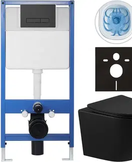Záchody CERANO - Kompletný podomietkový WC set Profi/Cesso - čierna matná - WC tlačidlo Slim, čierne matné - predstenová inštalácia / sadrokartón - 49x36 CER-8050BD49