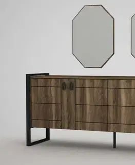 Komody a skrinky LUST široká komoda s nástenným zrkadlom, orech