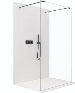 Sprchové dvere CERANO - Sprchová zástena Walk-in Onyx Duo Ľ/P - 8 mm - hranatá vzpera - čierna matná, transparentné sklo - 70x200 CER-8050BD2030