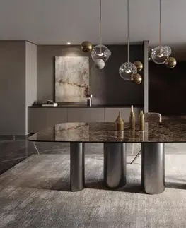 Jedálenské stoly DELIFE Jedálenský stôl Edge zaoblený tvar 240x120 keramika Laminam® Emperador Extra Lucidato tmavohnedá kovová podstava nerezová oceľ grafitová