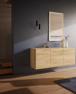 Komody DELIFE Komoda Cuor 150 cm keramika Laminam® sabbia v dubovej farbe 3 dvierka závesná