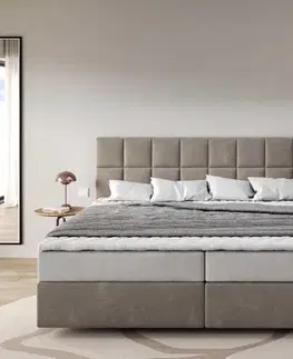 Postele Boxspring DELIFE Boxspring posteľ Dream-Fine mikrovlákno béžová 200x200 cm s vreckovou pružinovou matracou a topperom Visco