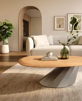 Konferenčné stolíky DELIFE Konferenčný stolík Edge oválny 140x75 cm dub prírodný zaoblená hrana Parabi nerezová oceľ kefovaná