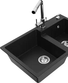 Kuchynské drezy MEXEN/S MEXEN/S - Tomas granitový drez 2-bowl vrátane batérie Duero, čierna 6516-77-671600-00
