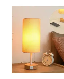 Lampy BRILAGI - Stolná lampa s USB portom TABLON 1xE27/25W/230V dubová/biela/béžová BRI602