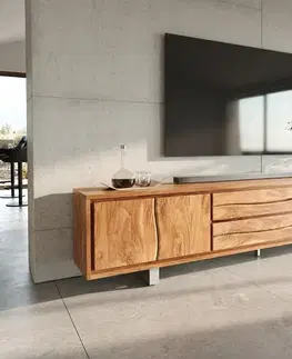 Televízne stolíky DELIFE TV stolík Live-Edge 300 cm akácia prírodná 4 dvierka 2 zásuvky