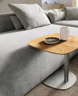 Odkládací stolky DELIFE Konferenčný stolík Edge zaoblený tvar 50x50 cm dub prírodný švajčiarska hrana Eleny nerezová oceľ kefovaná