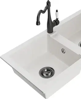 Kuchynské drezy MEXEN/S MEXEN/S - Mario granitový drez 2-bowl vrátane batérie Carla, biela 6504-20-670700-70