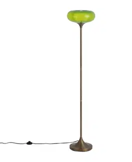 Stojace lampy Retro stojaca lampa tmavobronzová so zeleným skleneným tienidlom 150 cm - Glaze