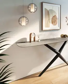 Konzolové stolíky DELIFE Konzolový stolík Edge zaoblený 180×40 cm keramika betón sivá Estelo kov čierna