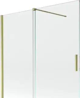 Sprchové dvere MEXEN/S - Velar Dvojkrídlová posuvná vaňová zástena 150 x 150, transparent, zlatá kartáčovaná 896-150-000-01-55