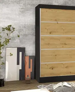 Šatníkové skrine Šatníková skriňa BASTIAN 3 čierna/ dub artisan