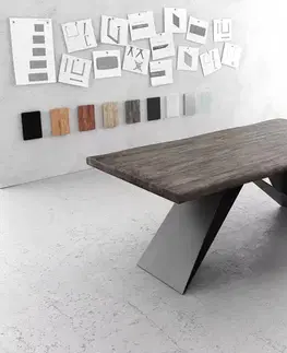 Jedálenské stoly DELIFE Jedálenský stôl Edge 200x100 XL akácia platinová podstava v tvare V plochá oceľ čierna Live-Edge