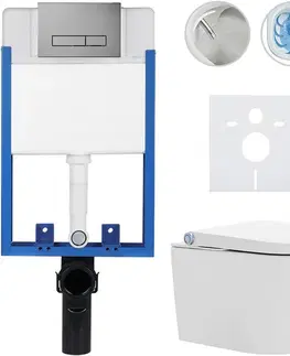 Záchody CERANO - Kompletní WC set Profi/Cronus Standard - bílá lesklá - WC tlačítko Slim/Tmavě šedá - pro zazdění - 59,3x38,4  CER-178789