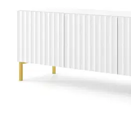 TV stolíky ArtBm Tv stolík WAVE 200 | 4D Prevedenie: Biely mat / zlaté nohy