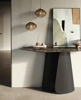 Konzolové stolíky DELIFE Konzolový stolík Edge polygonálny 140×50 cm keramika Emperador Extra Lucidato tmavohnedá Livos kov čierna
