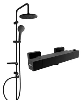 Sprchy a sprchové panely MEXEN/S - Erik sprchový stĺp vrátane sprchovej termostatickej batérie Cube, čierna 77200205-70