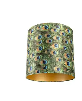 Tienidlo na lampu Zamatový tienidlo s motívom páv 40/40/40 so zlatým vnútrom