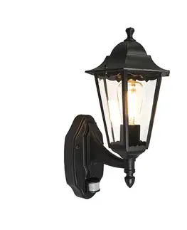 Vonkajsie svetlo so senzorom Vonkajšia nástenná lampa čierna s pohybovým senzorom IP44 - New Orleans up