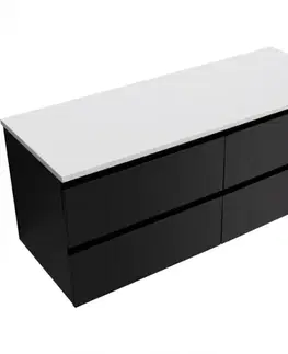 Kúpeľňový nábytok CERANO - Kúpeľňová skrinka Carole - čierna matná + doska pod umývadlo z lit. mramoru Elanys - 12 mm - biela matná - 120x49,2x46 CER-679343