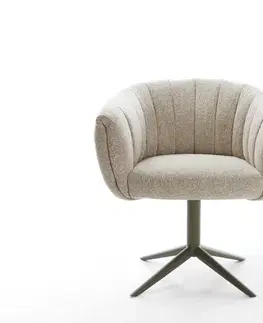 Jedálenské stoličky DELIFE Jedálenská stolička Jada-Flex tkanina mäkký béžová krížová podstava titánová farba 360° otočný hojdacia funkcia vrecková pružina