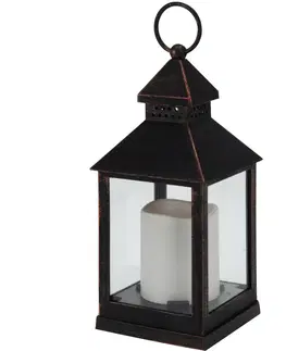 Vianočné dekorácie Lampáš s LED sviečkou hnedá, 23 cm