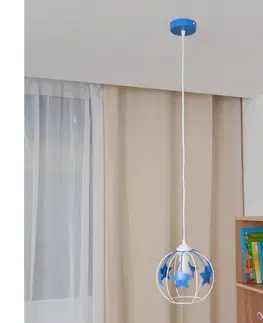 Svietidlá  Detský luster na lanku STARS 1xE27/15W/230V modrá/biela W-KM 1385/1 WT+BL
